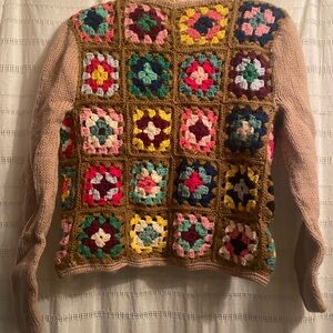 Vintage Colorful Crochet Patchwork Sweater